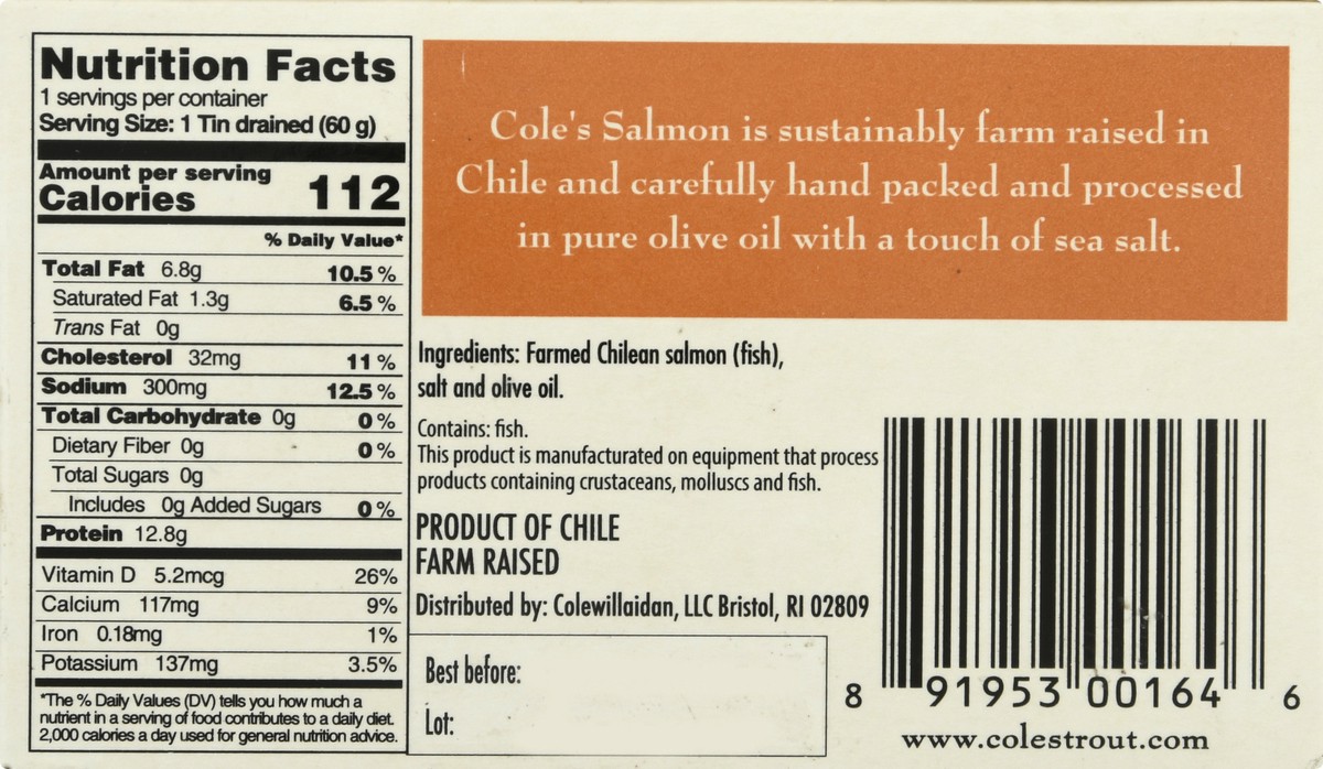 slide 8 of 9, Cole's Mackerel Smoked in Olive Oil Salmon 3.2 oz, 3.2 oz