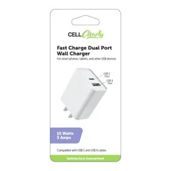 CellCandy Fast Charge Dual USB Port Wall Charger - White