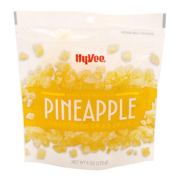 slide 1 of 8, Hy-vee Pineapple Sweetened Dried Fruit, 6 oz