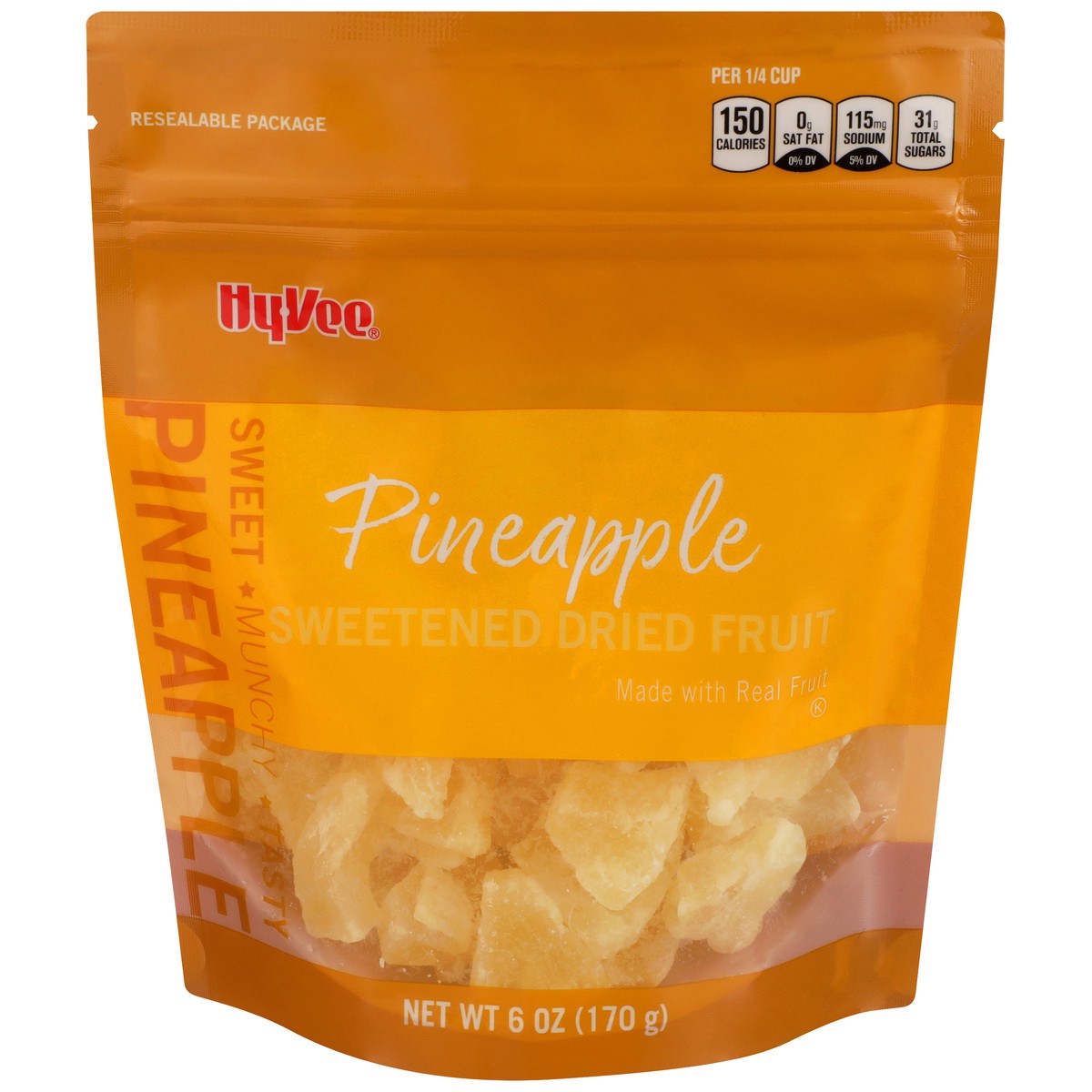 slide 1 of 8, Hy-vee Pineapple Sweetened Dried Fruit, 6 oz