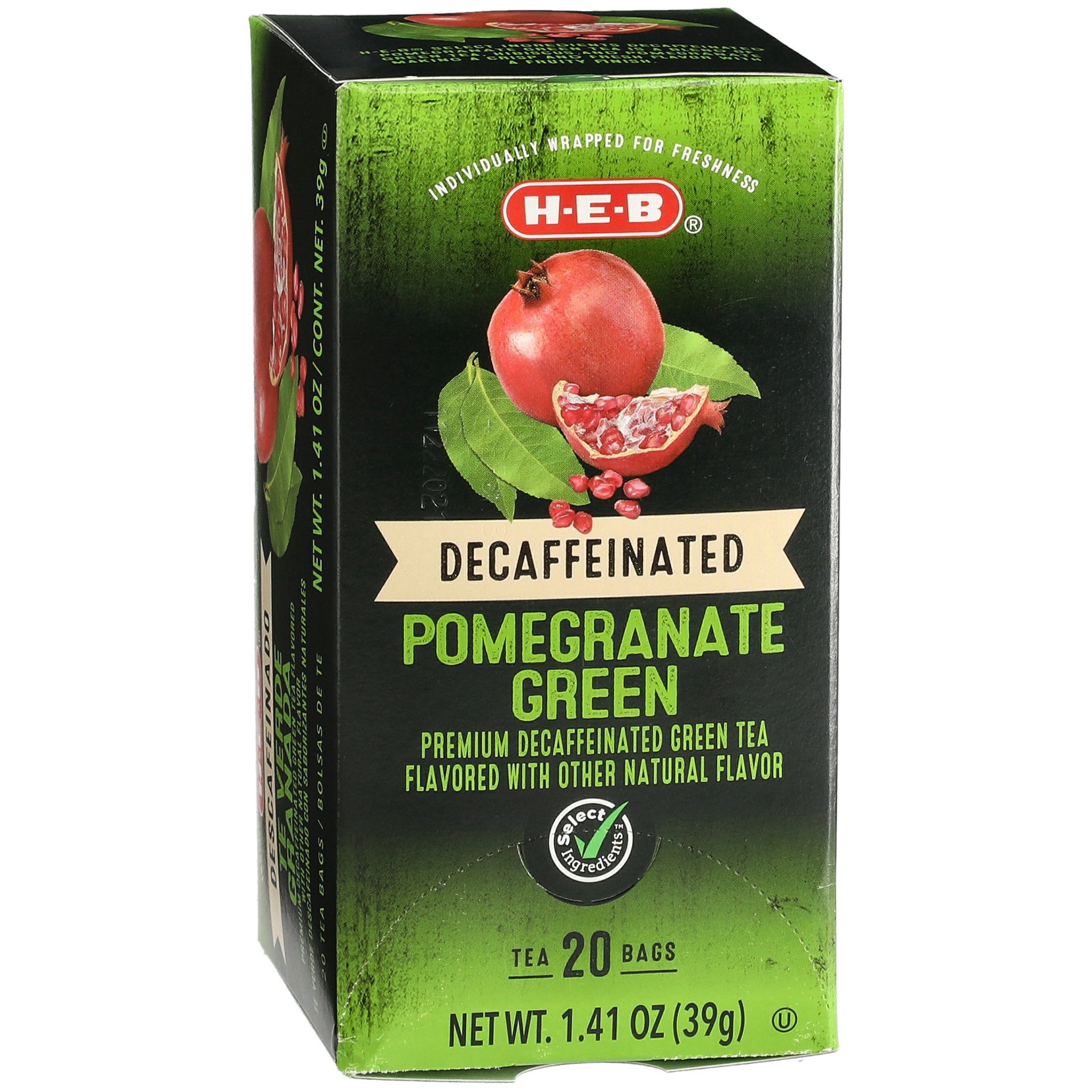 slide 1 of 1, H-E-B Decaf Pomegranate Green Tea Bags - 20 ct, 20 ct