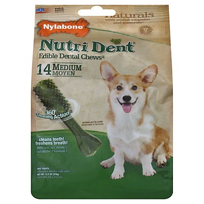 slide 1 of 1, Nylabone Dog Treats - Edible Dental Chews, 14 ct