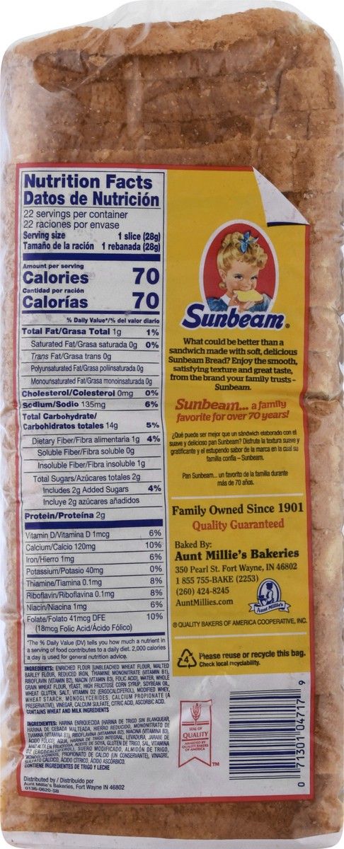slide 4 of 9, Sunbeam White Bread with Whole Grain 22 oz, 22 oz