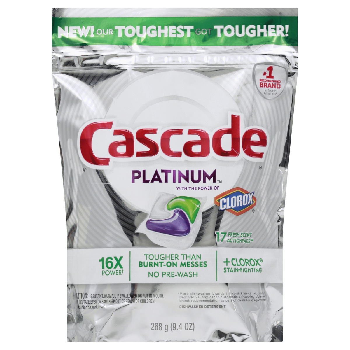 slide 1 of 1, Cascade Platinum Clorox Fresh Dishwasher Detergent Pacs, 17 ct