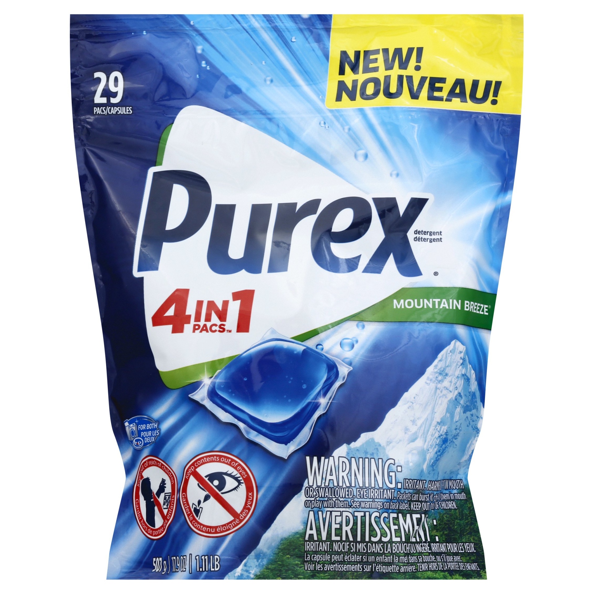 slide 1 of 1, Purex 4-in-1 Laundry Detergent Pacs, Mountain Breeze, 29 ct