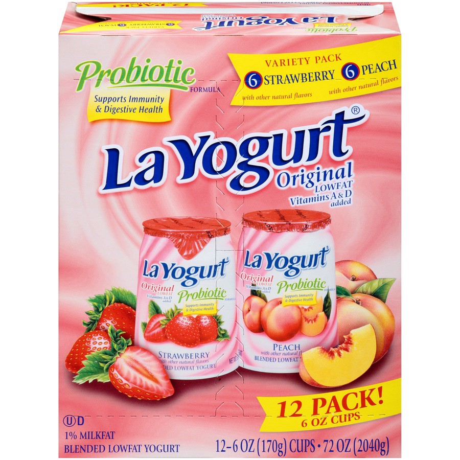 slide 1 of 3, La Yogurt Strawberry Peach, 6 oz