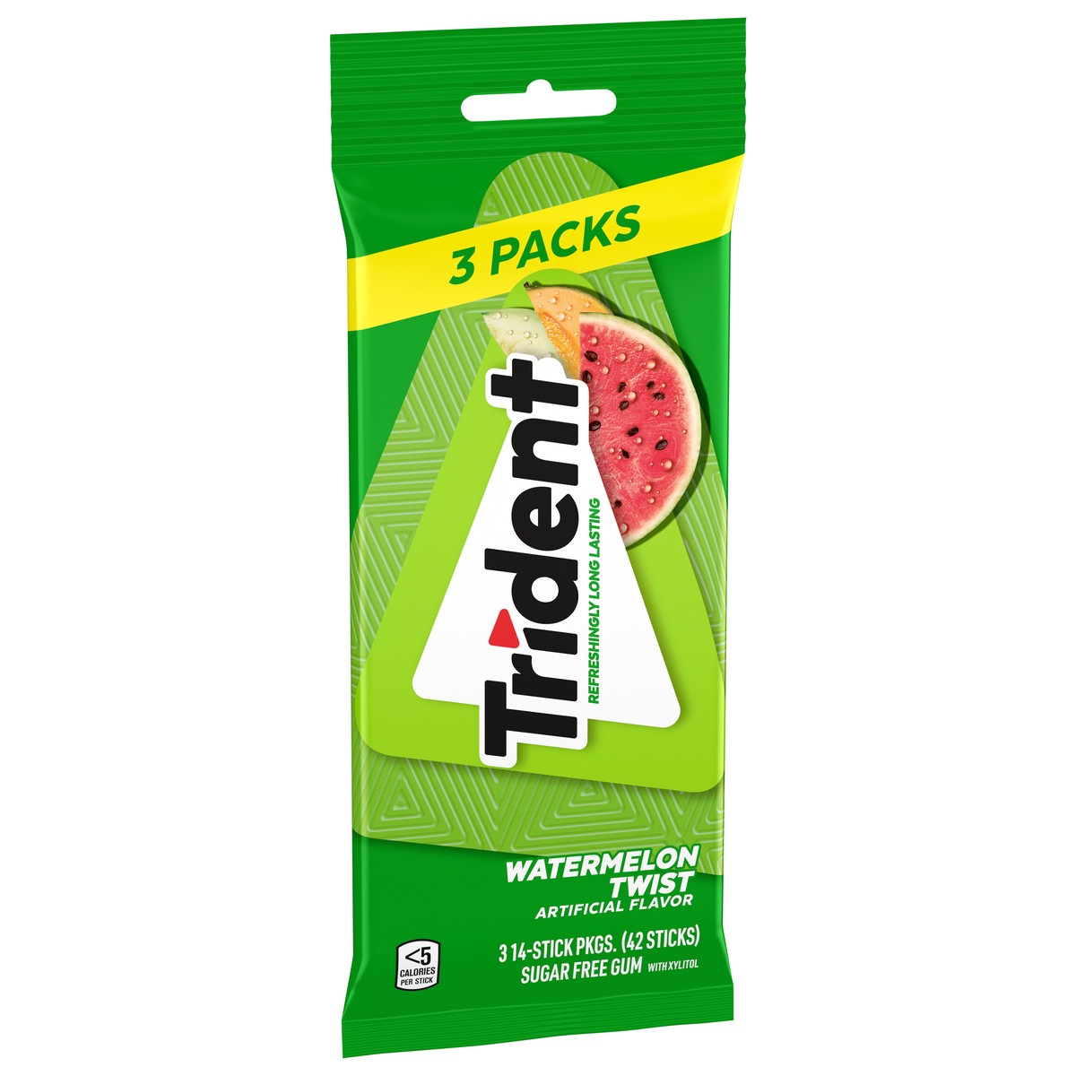 slide 2 of 9, Trident Watermelon Twist Sugar Free Gum, 3 Packs of 14 Pieces (42 Total Pieces), 2.81 oz