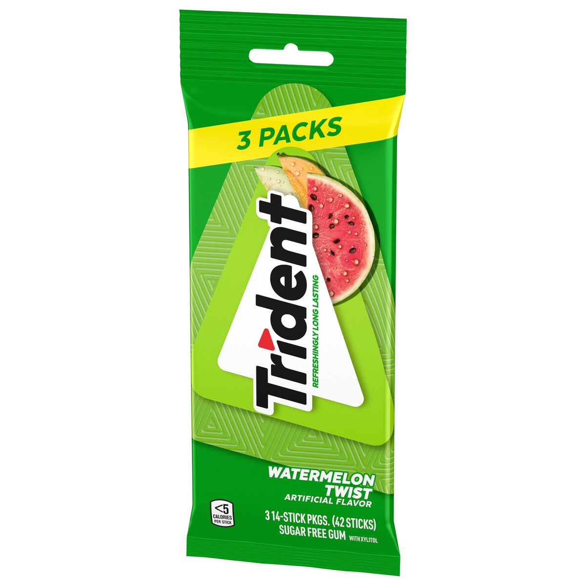 slide 6 of 9, Trident Watermelon Twist Sugar Free Gum, 3 Packs of 14 Pieces (42 Total Pieces), 2.81 oz