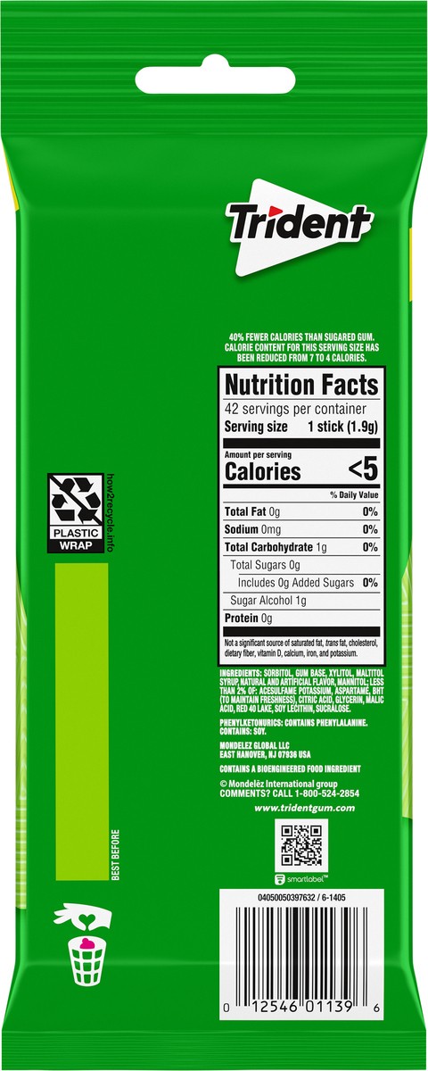 slide 8 of 9, Trident Watermelon Twist Sugar Free Gum, 3 Packs of 14 Pieces (42 Total Pieces), 2.81 oz