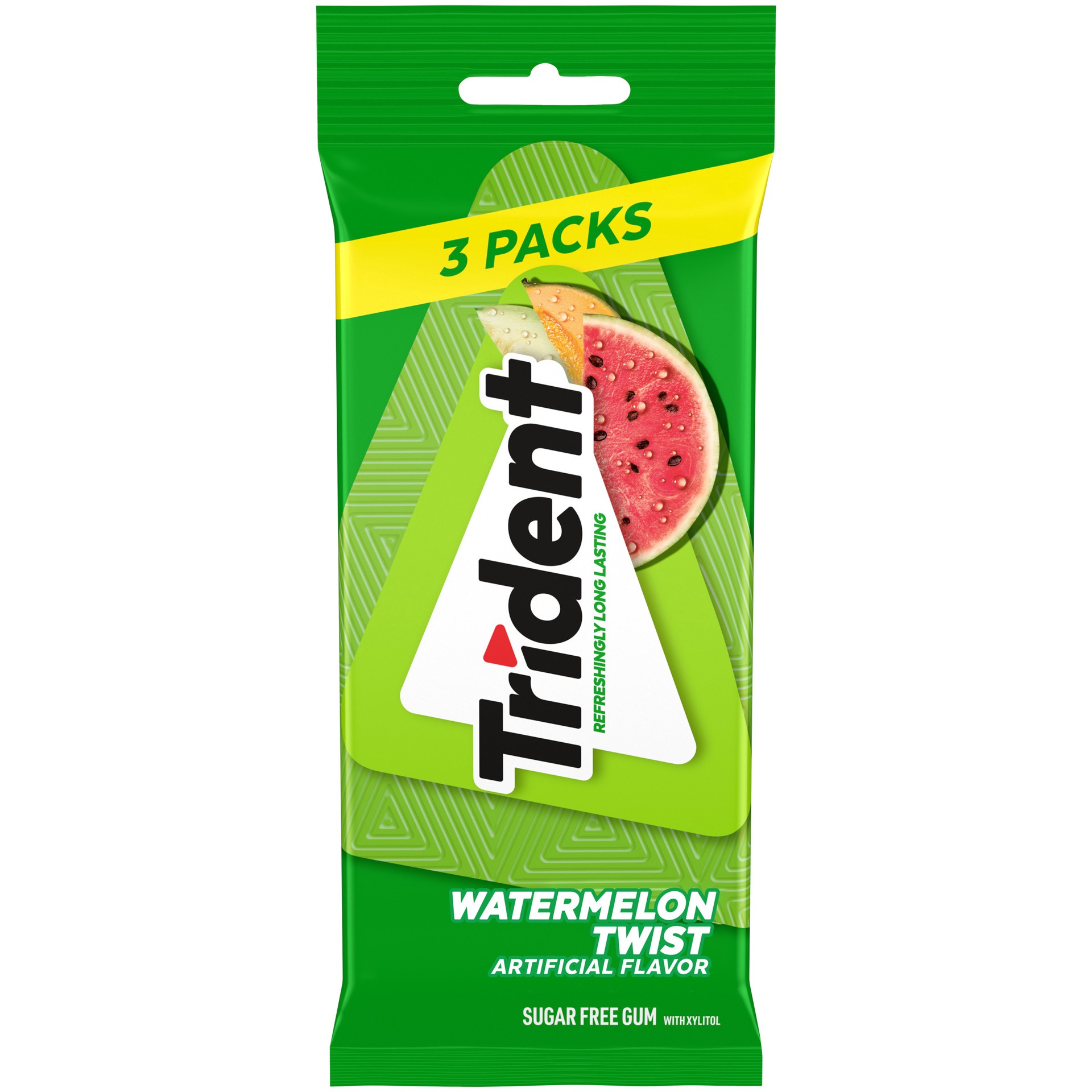 slide 1 of 9, Trident Watermelon Twist Sugar Free Gum, 3 Packs of 14 Pieces (42 Total Pieces), 2.81 oz