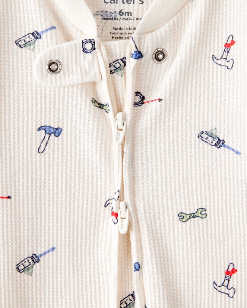 slide 2 of 3, Carter's Baby Boy Construction Print Cotton Long-Sleeve Snug Fit Sleep & Play Pajamas - White Cream 6M, 1 ct
