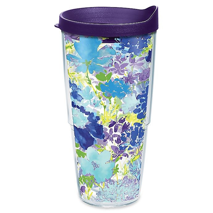 slide 1 of 1, Tervis Fiesta Purple Floral Wrap Tumbler with Lid, 24 oz