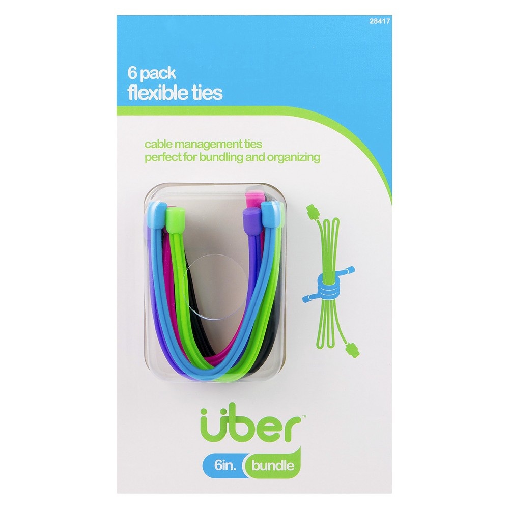 slide 2 of 2, Uber Flexible Cable Ties of 6" Assorted Colors, 6 ct