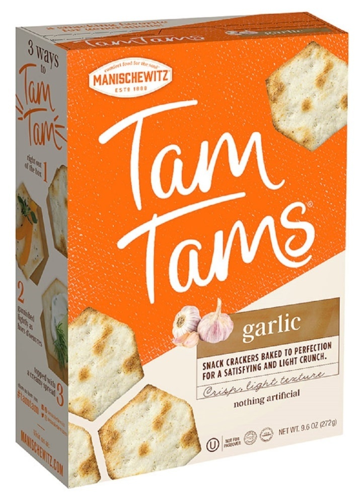 slide 1 of 1, Manischewitz Tam Tams Garlic Snack Crackers, 9.6 oz