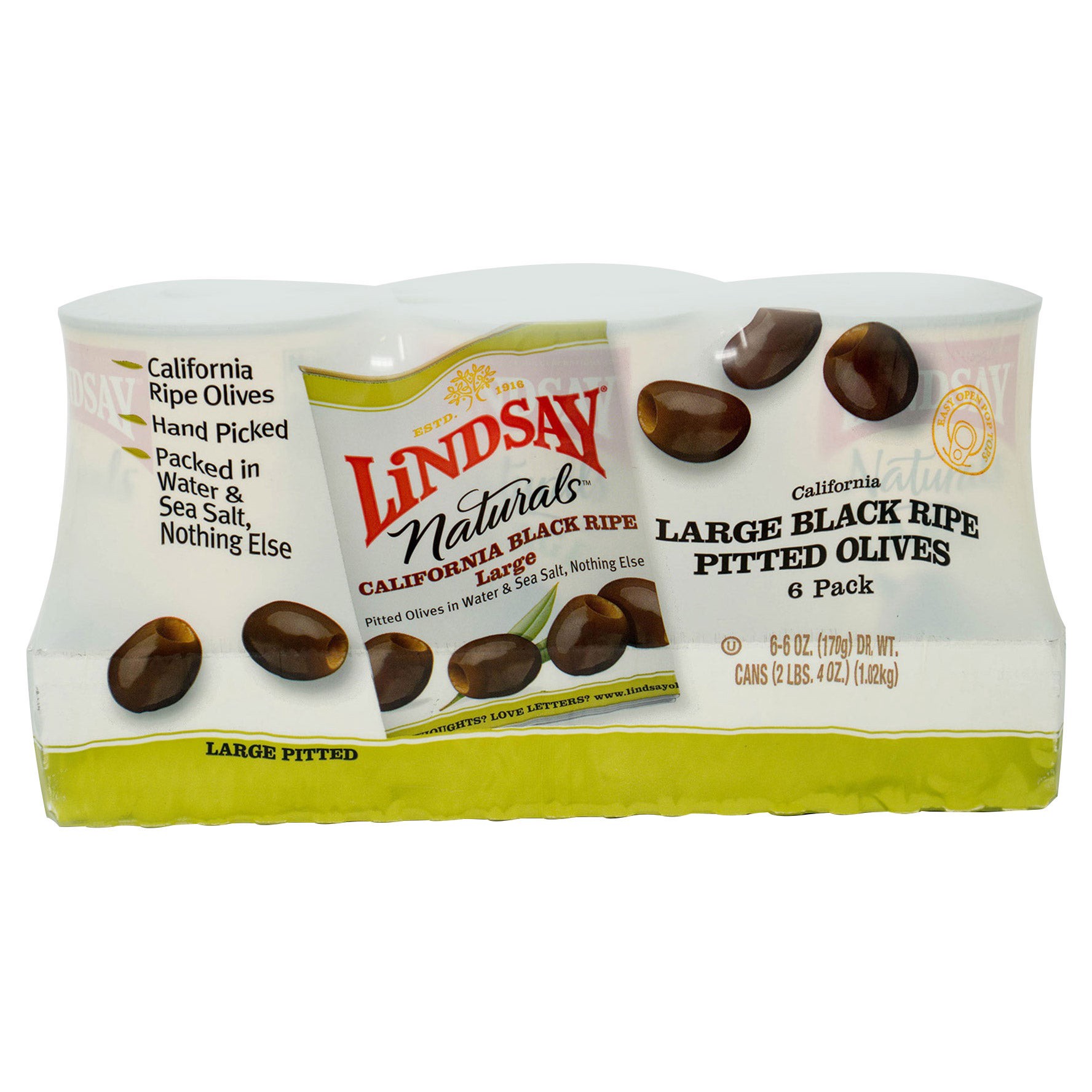 slide 1 of 2, Lindsay Naturals California Black Ripe Large Pitted Olives, 6-oz, 6 count, 