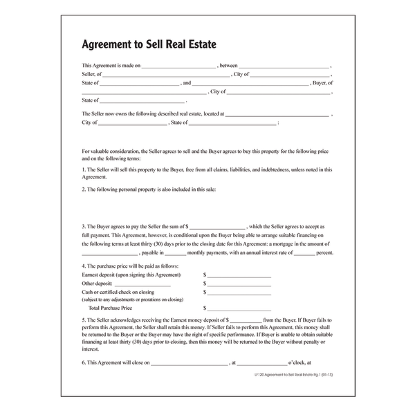 slide 2 of 2, Adams Agreement To Sell Real Estate, 1 ct