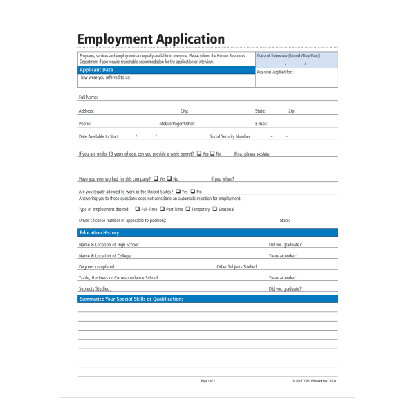 slide 3 of 3, Adams Application For Employment, 1 ct