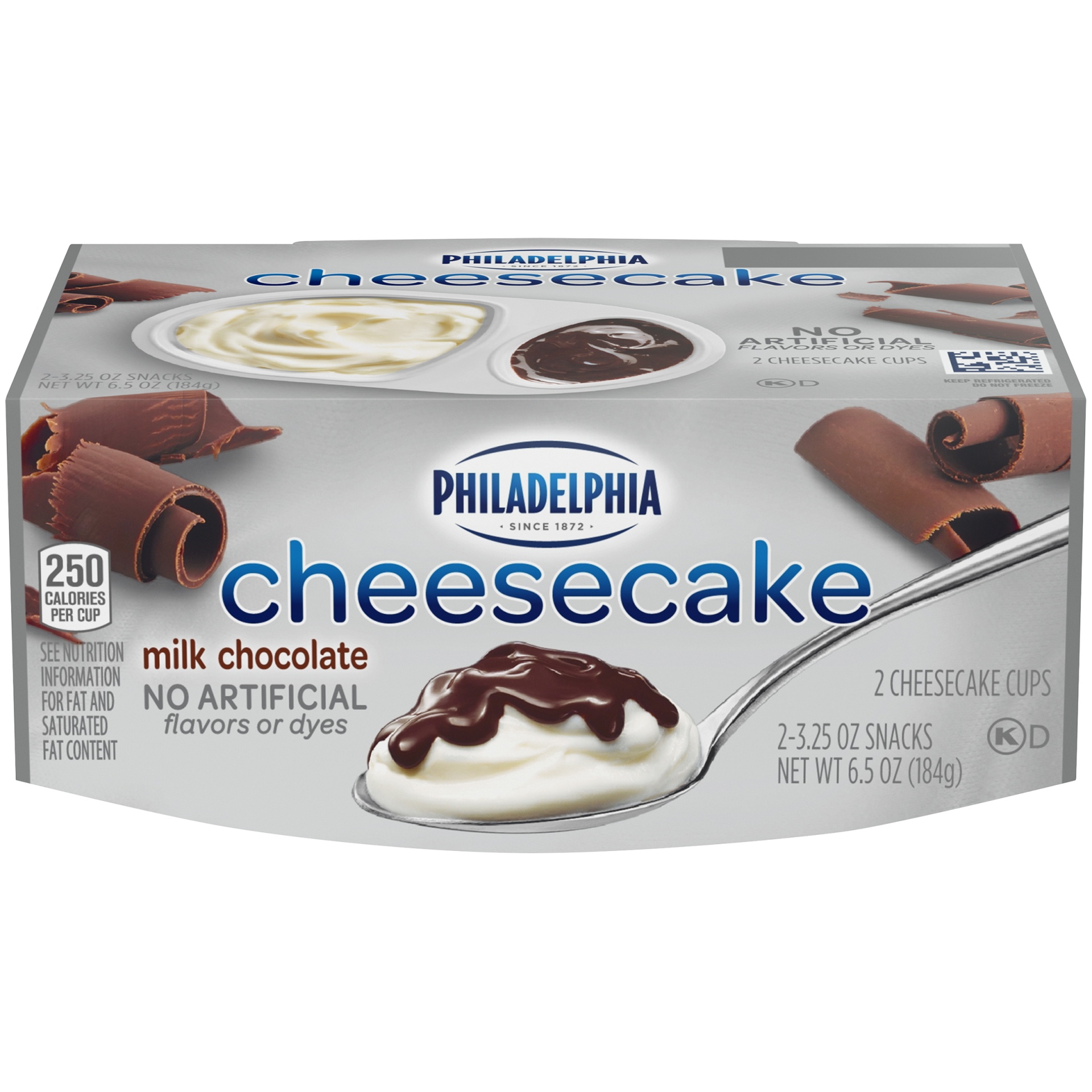 slide 1 of 6, Philadelphia Milk Chocolate Cheesecake Refrigerated Snacks 2 count Sleeve, 2 ct; 3.25 oz