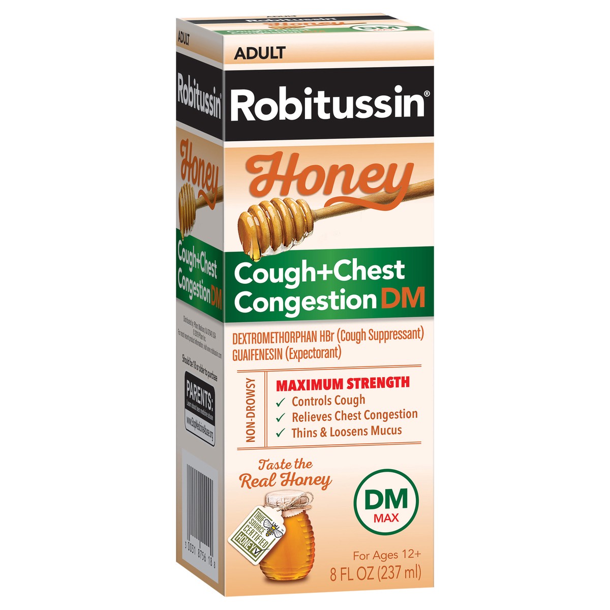 slide 2 of 9, Robitussin Maximum Strength Honey Cough + Chest Congestion DM, Cough Medicine for Cough and Chest Congestion Relief Made with Real Honey - 8 Fl Oz Bottle, 8 fl oz
