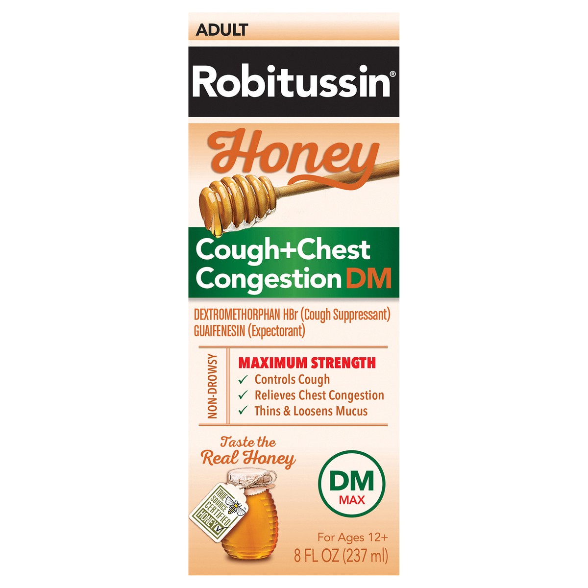 slide 1 of 9, Robitussin Maximum Strength Honey Cough + Chest Congestion DM, Cough Medicine for Cough and Chest Congestion Relief Made with Real Honey for Flavor - 8 Fl Oz Bottle, 8 fl oz