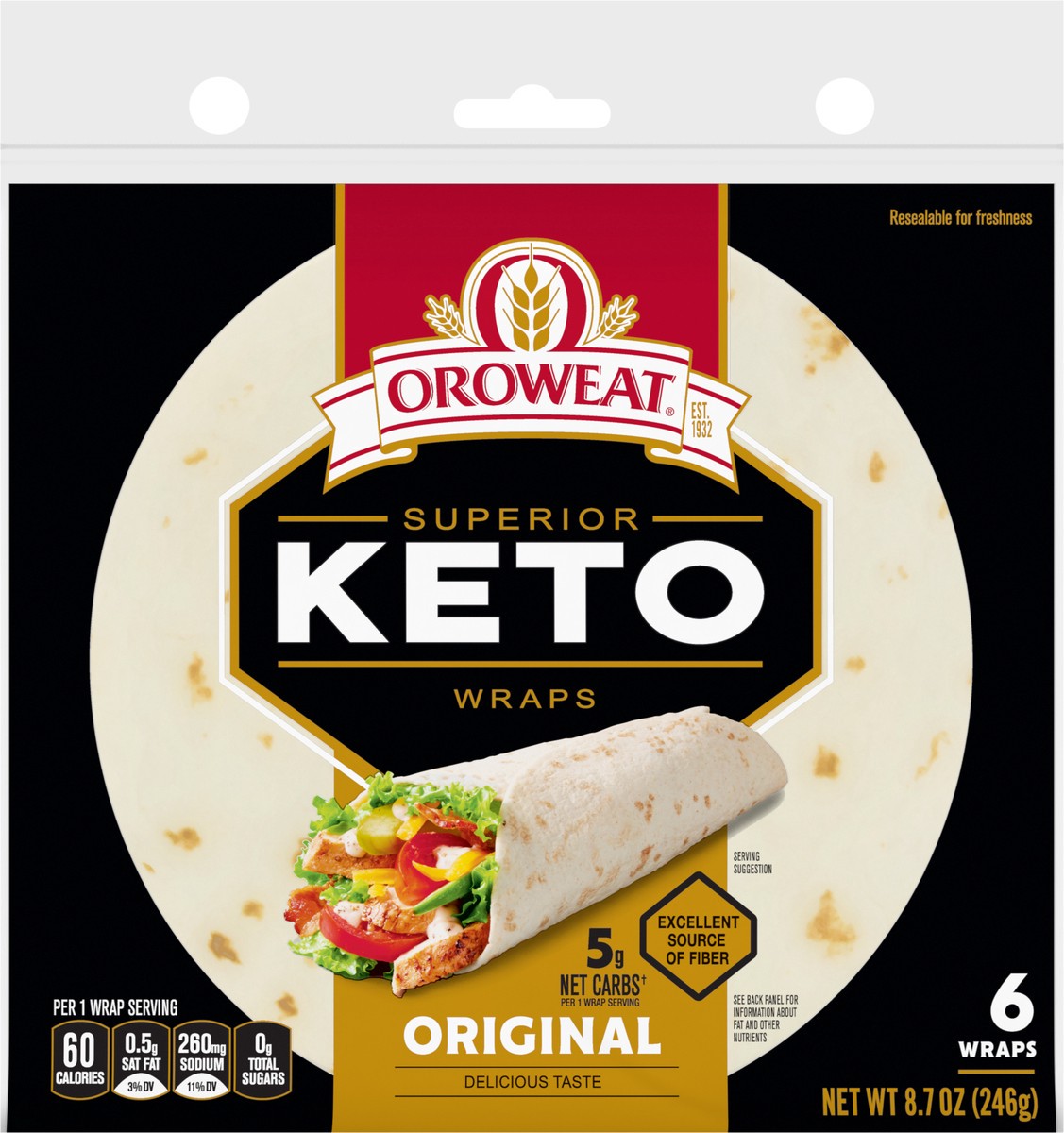 slide 4 of 7, Oroweat Keto Wraps, 6 count, 8.7 oz, 6 ct
