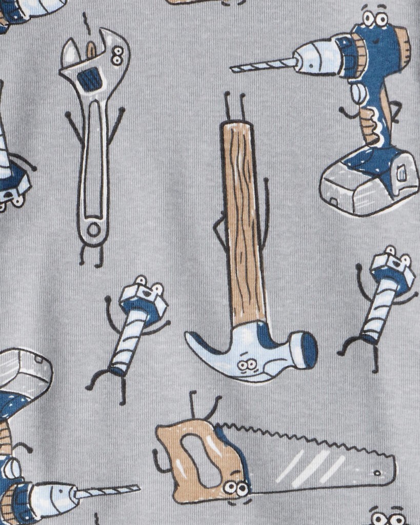 slide 3 of 3, Carter's Toddler Boy Construction Print 100% Cotton Long-Sleeve Snug Fit 4-Piece Pajamas - Blue/Grey Blue/Grey 2T, 4 pc