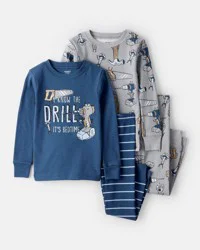 Carter's Toddler Boy Construction Print 100% Cotton Long-Sleeve Snug Fit 4-Piece Pajamas - Blue/Grey Blue/Grey 2T