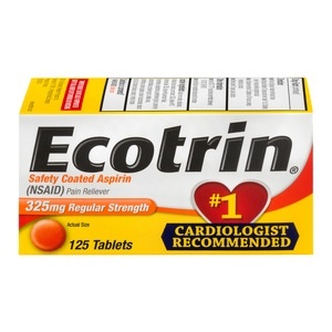 slide 1 of 1, Ecotrin Safety Coated Aspirin Tablets Regular Strength - 125 Ct, 100 ct