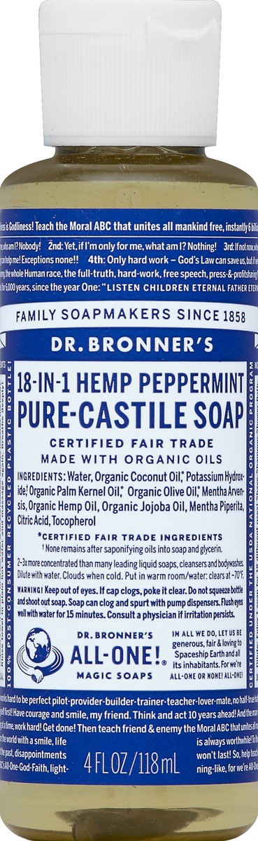 slide 2 of 2, Dr. Bronner's Peppermint Pure Castile Soap, 4 fl oz