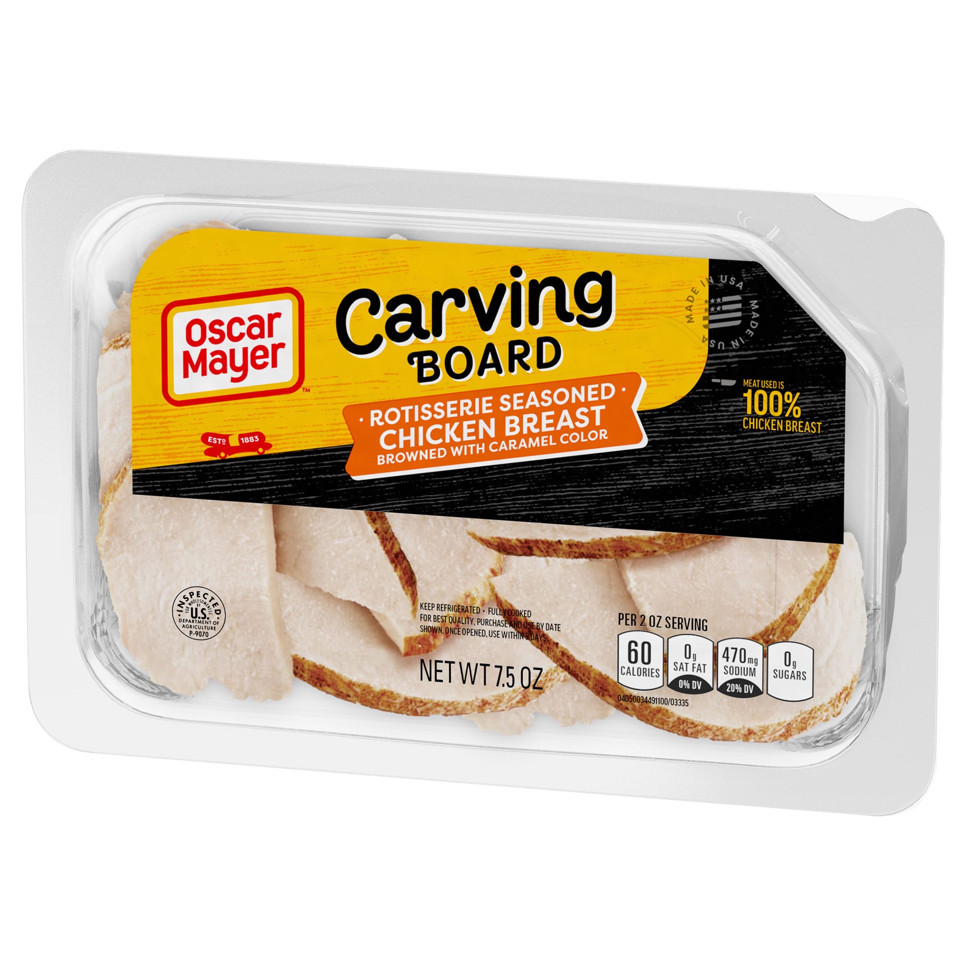 slide 10 of 10, Oscar Mayer Carving Board Rotisserie Seasoned Sliced Chicken Breast Deli Lunch Meat, 7.5 oz Package, 7.5 oz