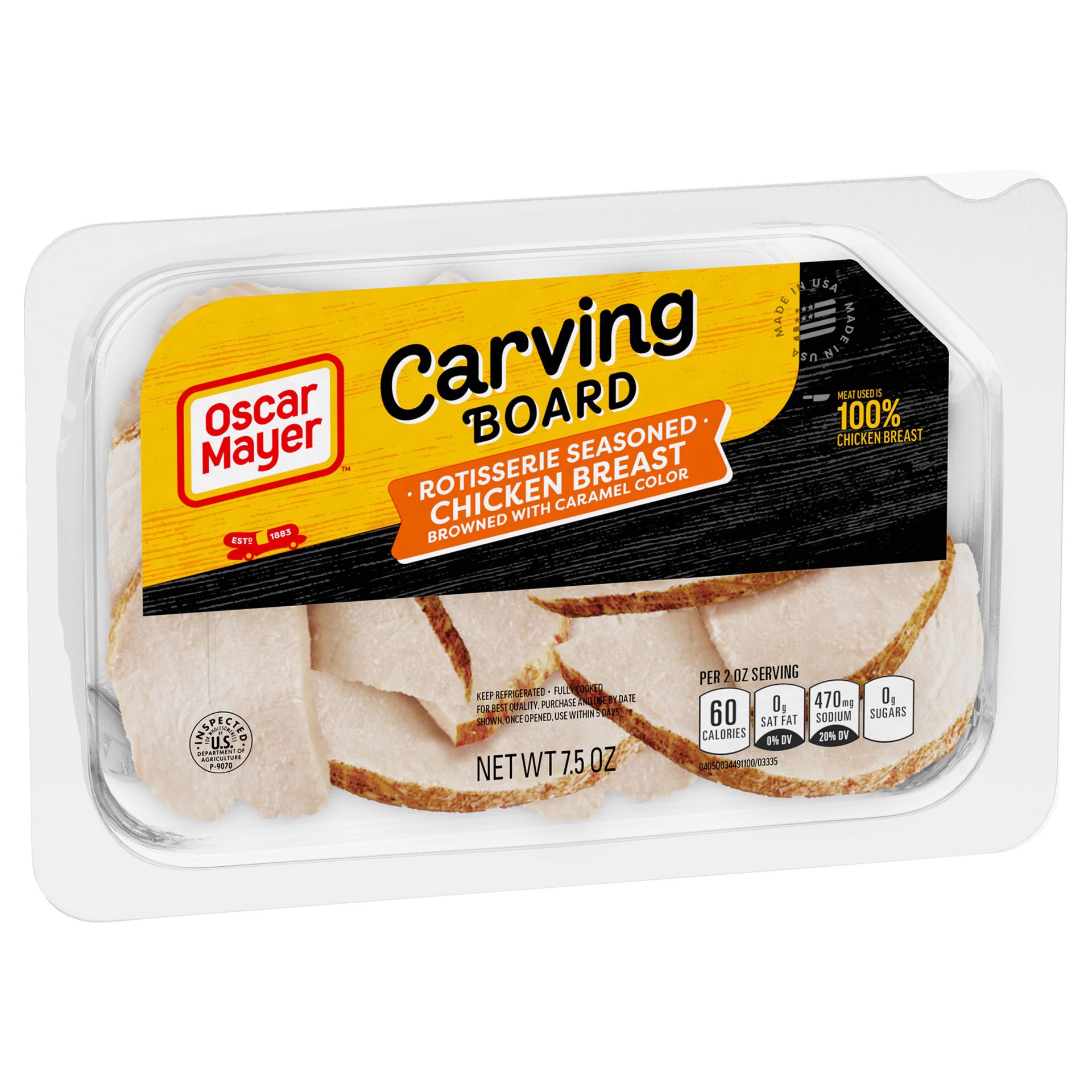 slide 8 of 10, Oscar Mayer Carving Board Rotisserie Seasoned Sliced Chicken Breast Deli Lunch Meat, 7.5 oz Package, 7.5 oz