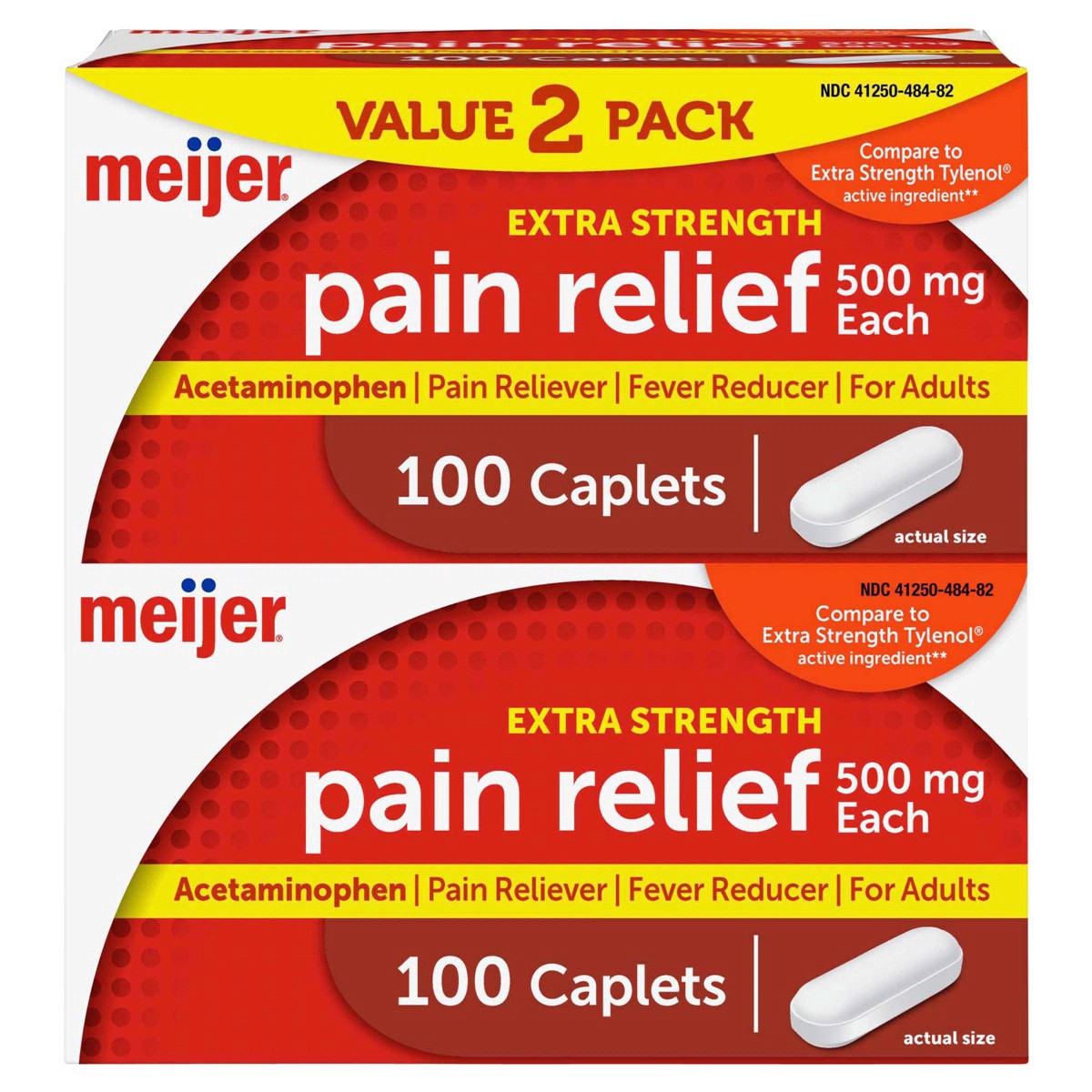 slide 1 of 29, Meijer Extra Strength Pain Relief Value Pack Caplets, 2 x 100 ct