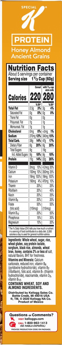 slide 2 of 8, Special K Kellogg's Special K Protein Breakfast Cereal, Honey Almond Ancient Grains, 11 oz, 11 oz