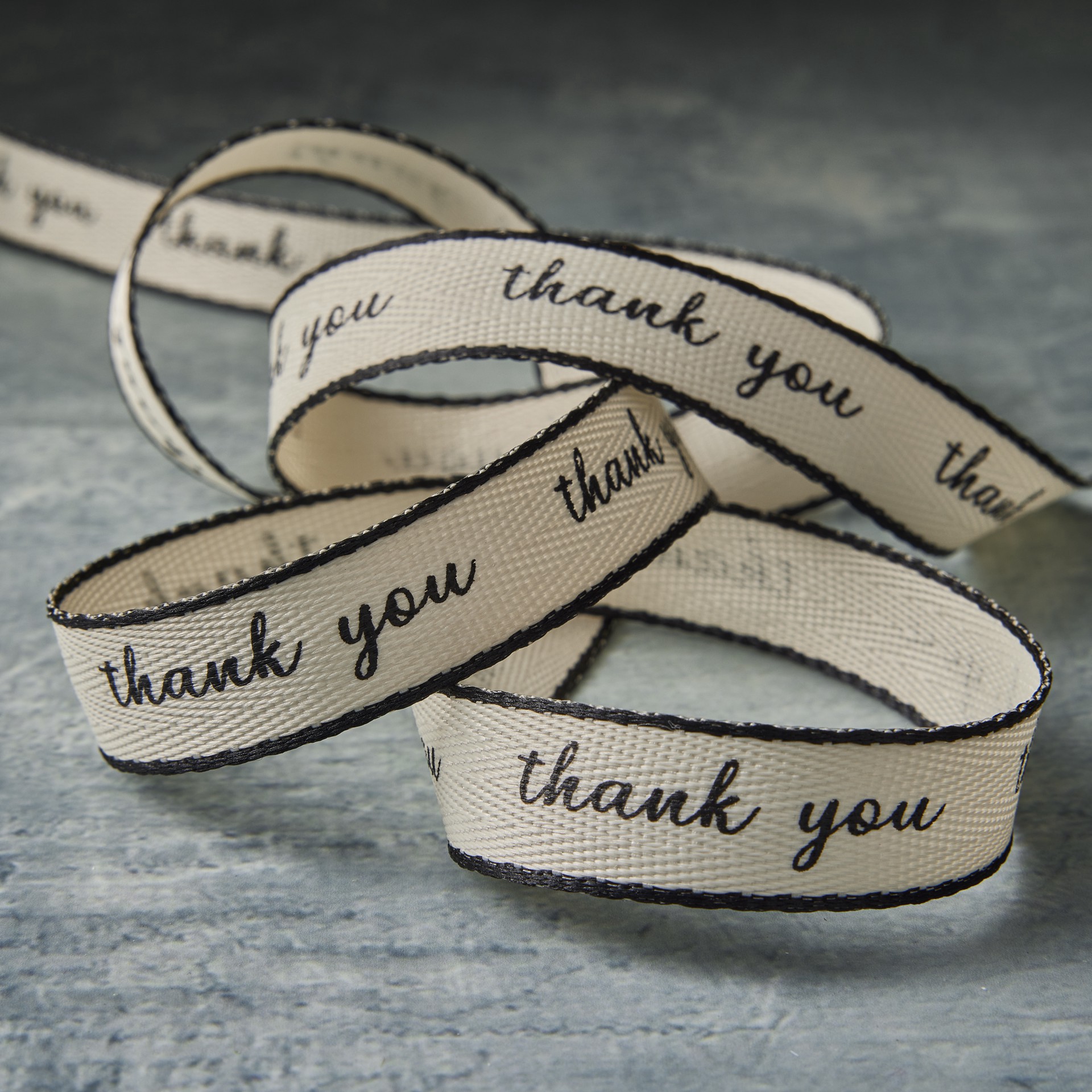 slide 2 of 2, 5/8" X 7yd. Black Thank You Faux Linen Ribbon By Celebrate It Classic, 5/8 in x 7 yd