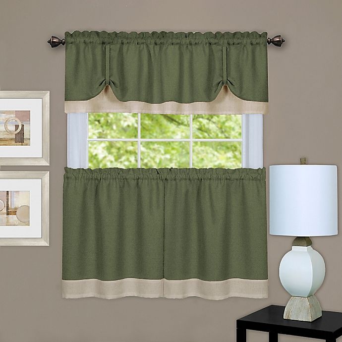 slide 1 of 3, MyHome Darcy Window Curtain Tier Pair and Valance - Green/Camel, 36 in