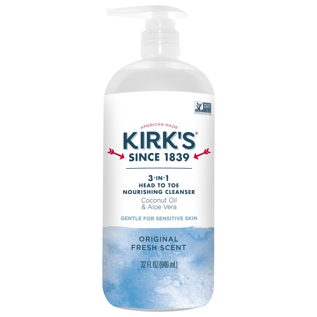 slide 1 of 10, Kirk's 3-in-1 Head to Toe Nourishing Cleanser - for Men, Women & Children, Made with Coconut Oil and Aloe Vera, Non-GMO & Vegan, Original Fresh Scent, 32 Fl Oz., 32 oz
