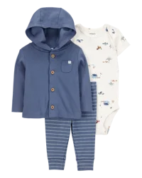 Carter's Baby Barn Print 3-Piece Cardigan Set - Navy/White