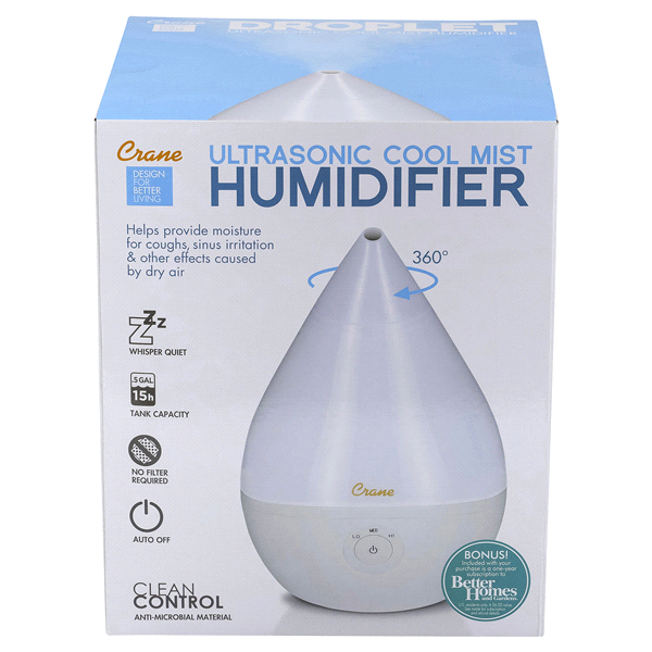 slide 1 of 5, Crane Ultrasonic Cool Mist Humidifier White, 1 ct