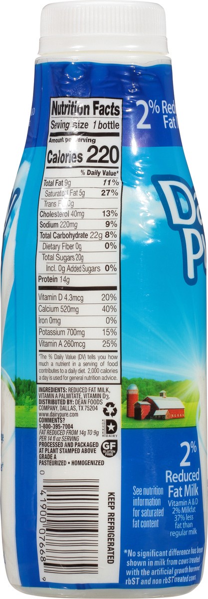 slide 9 of 12, Dairy Pure 2% Milk with Vitamin A and Vitamin D, Reduced Fat Milk Bottle - 14 Fl Oz, 14 fl oz