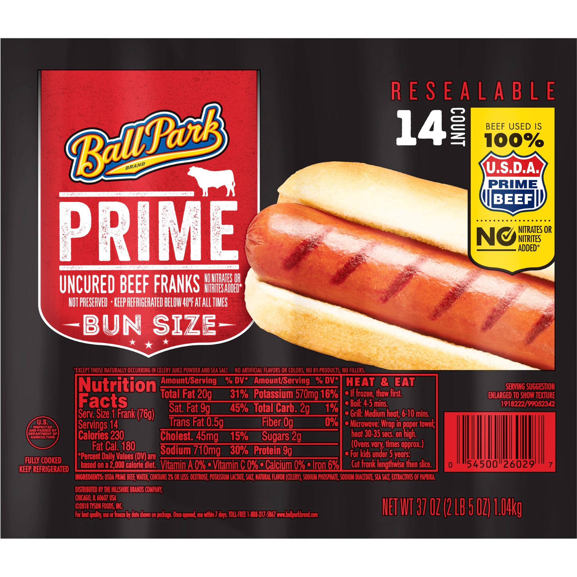 slide 1 of 1, Hillshire Brand Ball Park Prime Beef Franks, 14 count, 