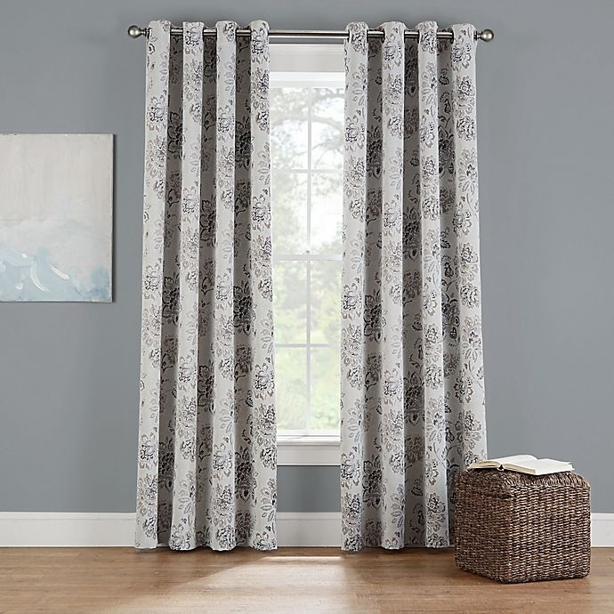 slide 1 of 3, Eclipse Twilight Luna Floral Grommet Room Darkening Window Curtain Panel - Stone, 108 in