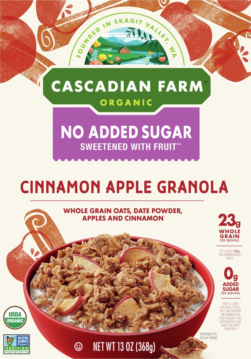 slide 6 of 12, Cascadian Farm Organic Granola, Cinnamon Apple, No Added Sugar, 13 oz, 13 oz