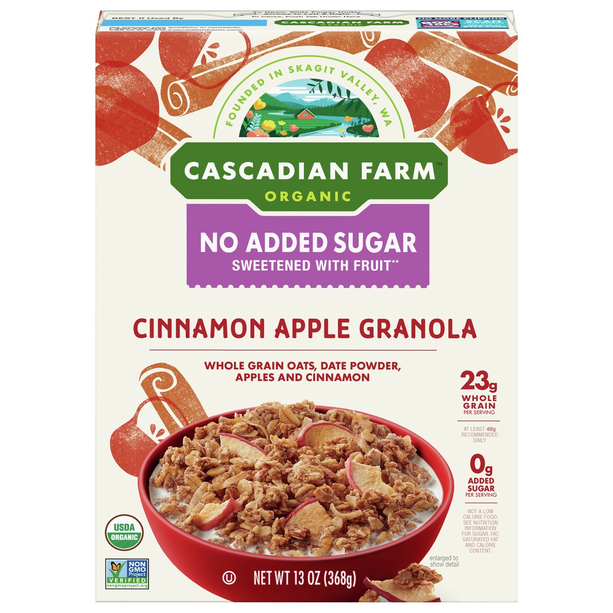 slide 1 of 12, Cascadian Farm Organic Granola, Cinnamon Apple, No Added Sugar, 13 oz, 13 oz