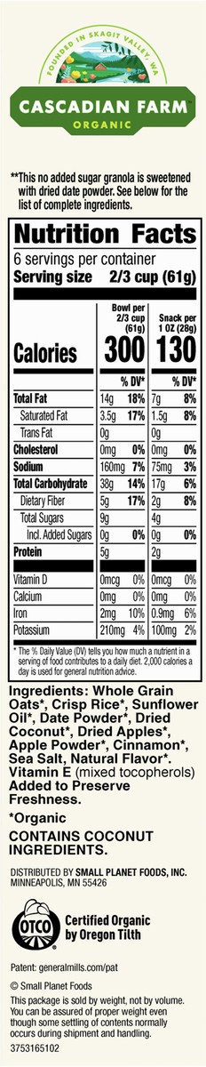 slide 8 of 12, Cascadian Farm Organic Granola, Cinnamon Apple, No Added Sugar, 13 oz, 13 oz