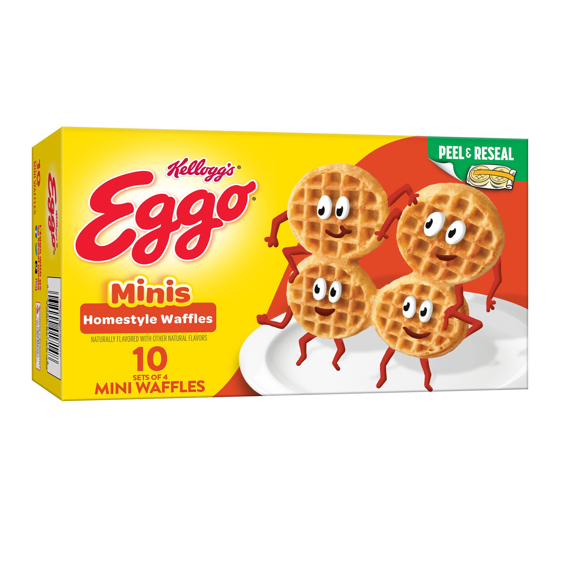 slide 1 of 5, Eggo Minis Frozen Waffles, Frozen Breakfast, Resealable, Homestyle with Maple Flavor, 10.9oz Box, 10 Waffles, 10.9 oz