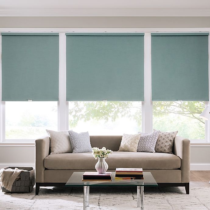 slide 1 of 1, Real Simple Cordless Faux Silk Roller Shade - Sea Mist, 26 in x 74 in