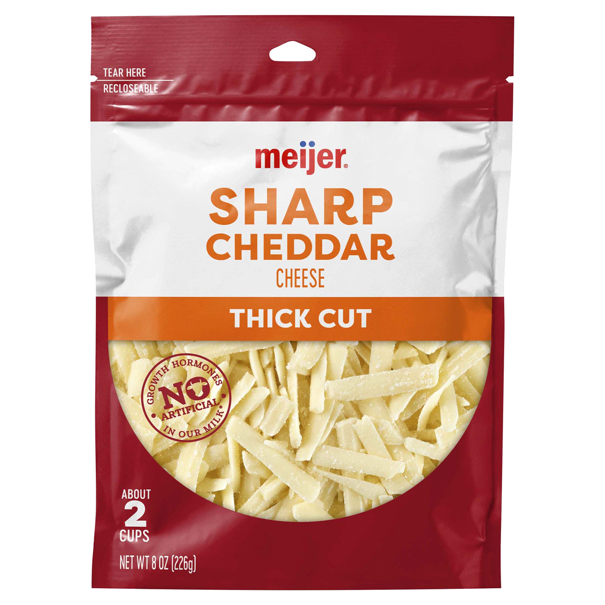 slide 1 of 5, Meijer Thick Cut Shredded Sharp Cheddar Cheese, 8 oz