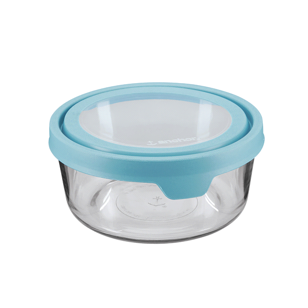 slide 1 of 1, Anchor Hocking TrueSeal Round Food Storage with Mineral Blue Lid, 7 cups