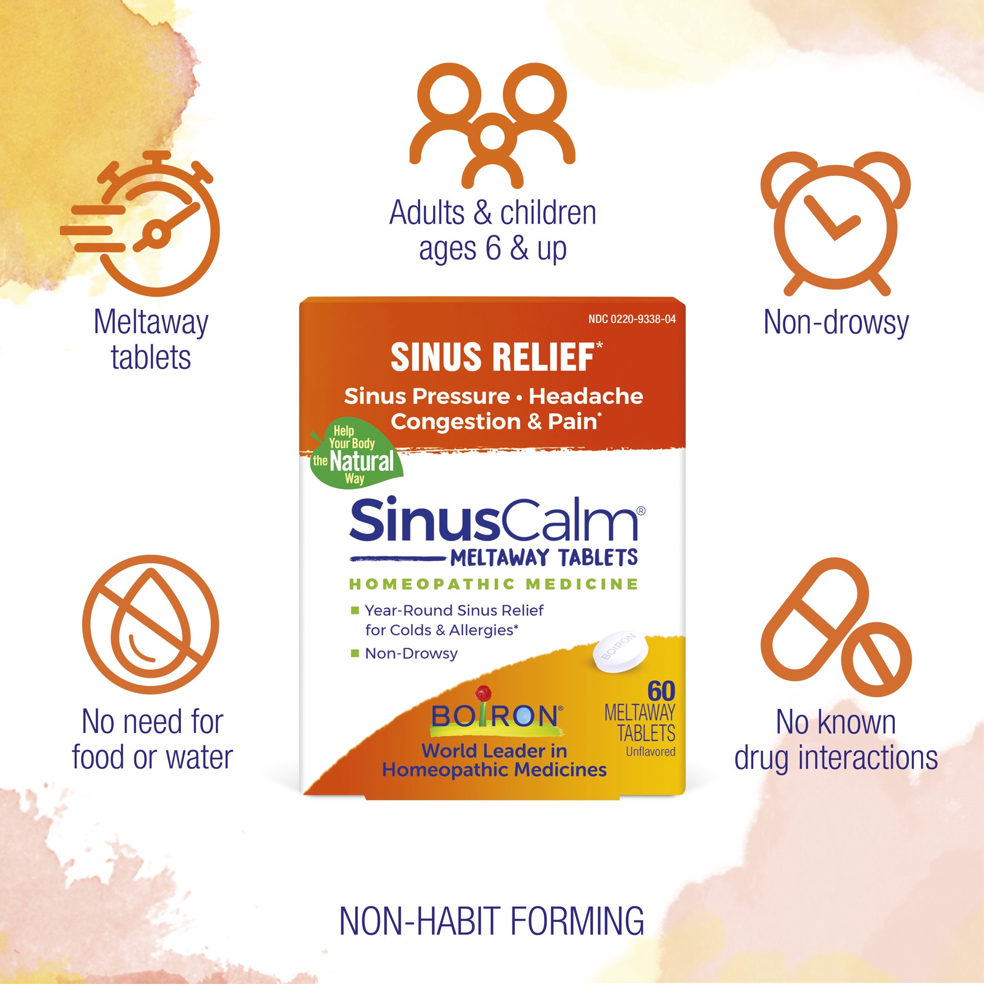 slide 7 of 7, Boiron SinusCalm Unflavored Sinus Relief 60 Meltaway Tablets, 60 ct