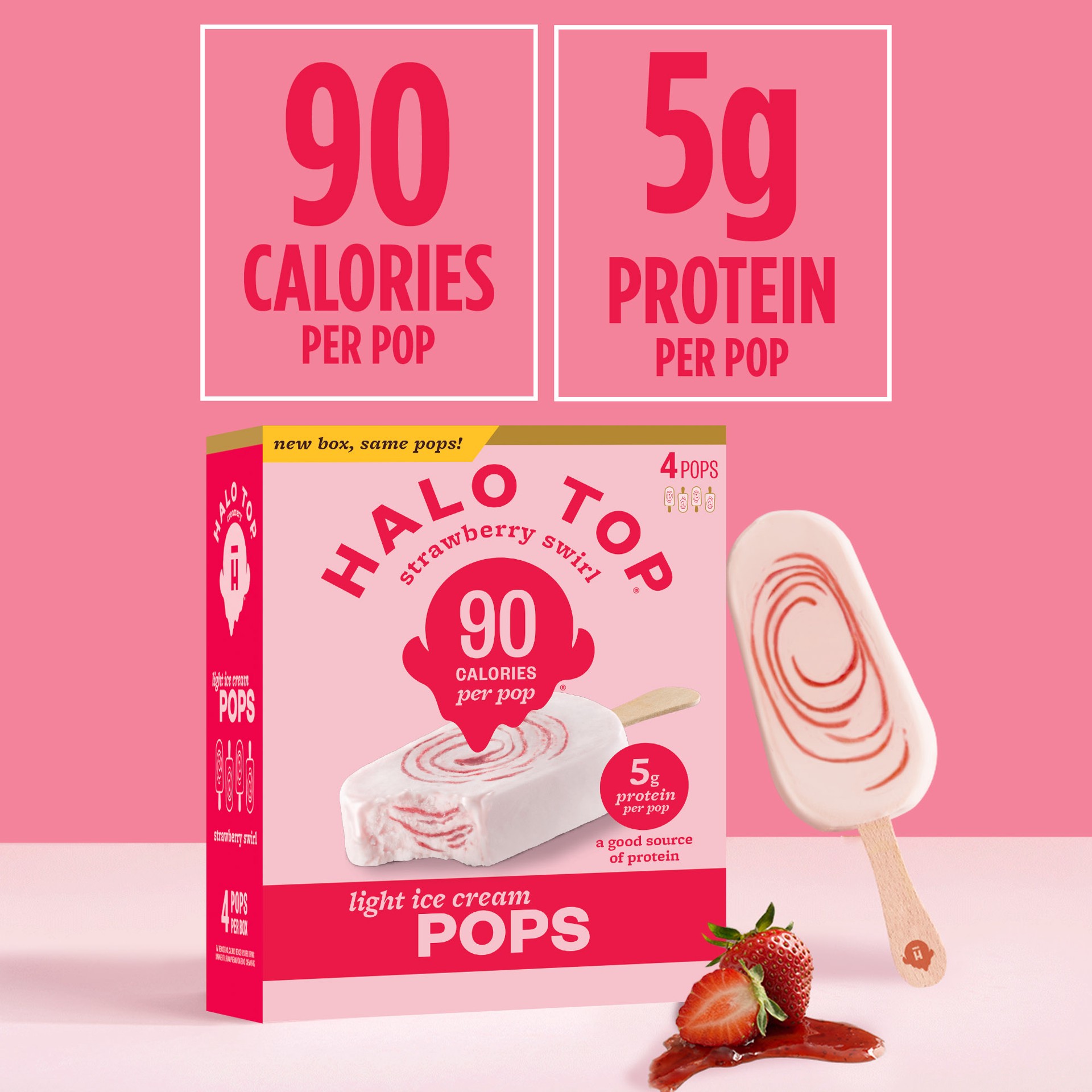 slide 3 of 5, Halo Top Strawberry Swirl Light Ice Cream Pops, 4 Pack, 4 ct